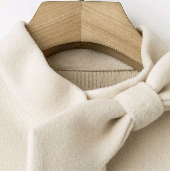 Women Elegant Solid Color Coat With Fur Cuff & Bow Decor, Aut - Picture 3 of 4